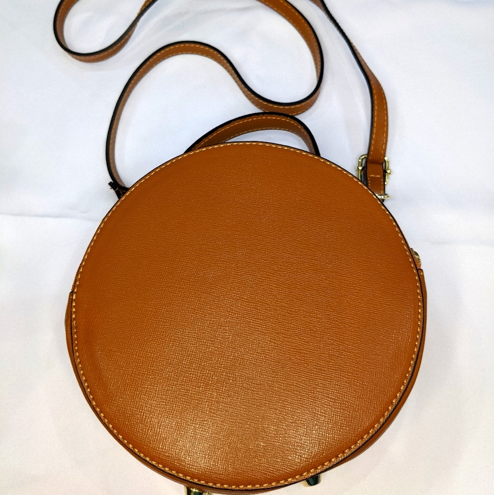 Round Faux Leather Crossbody Bag